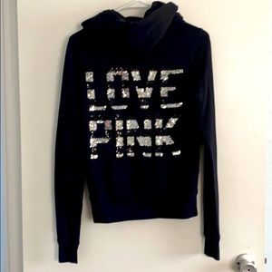 Sequins PINK black zip up. Xs.